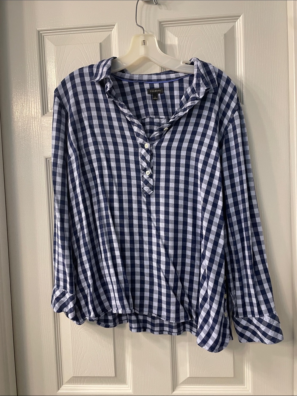 Talbots Navy and White Gingham Button-Down Casual Shirt